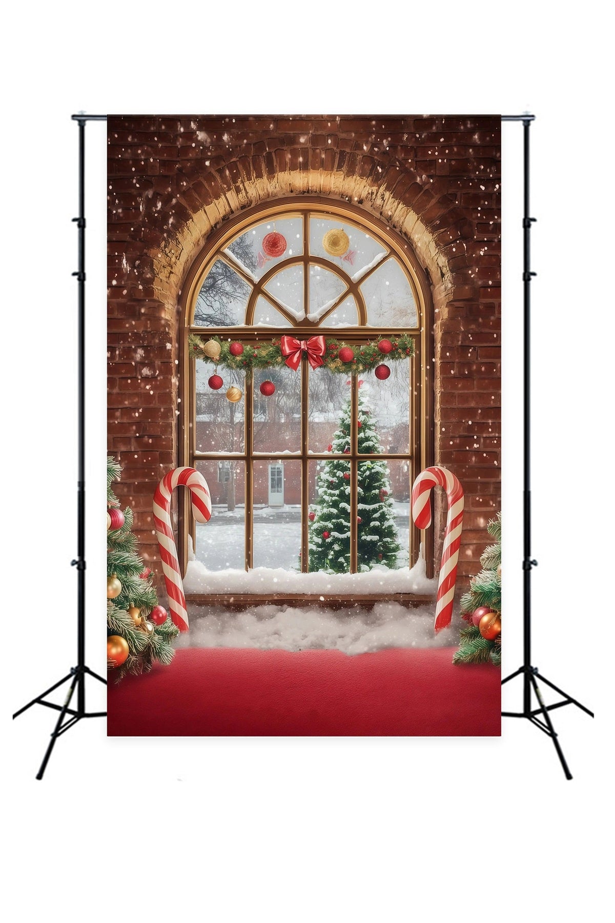 Décor De Vitrine De Noël Arbre À Bonbons En Briques Fond Mural De Noël RR68-88