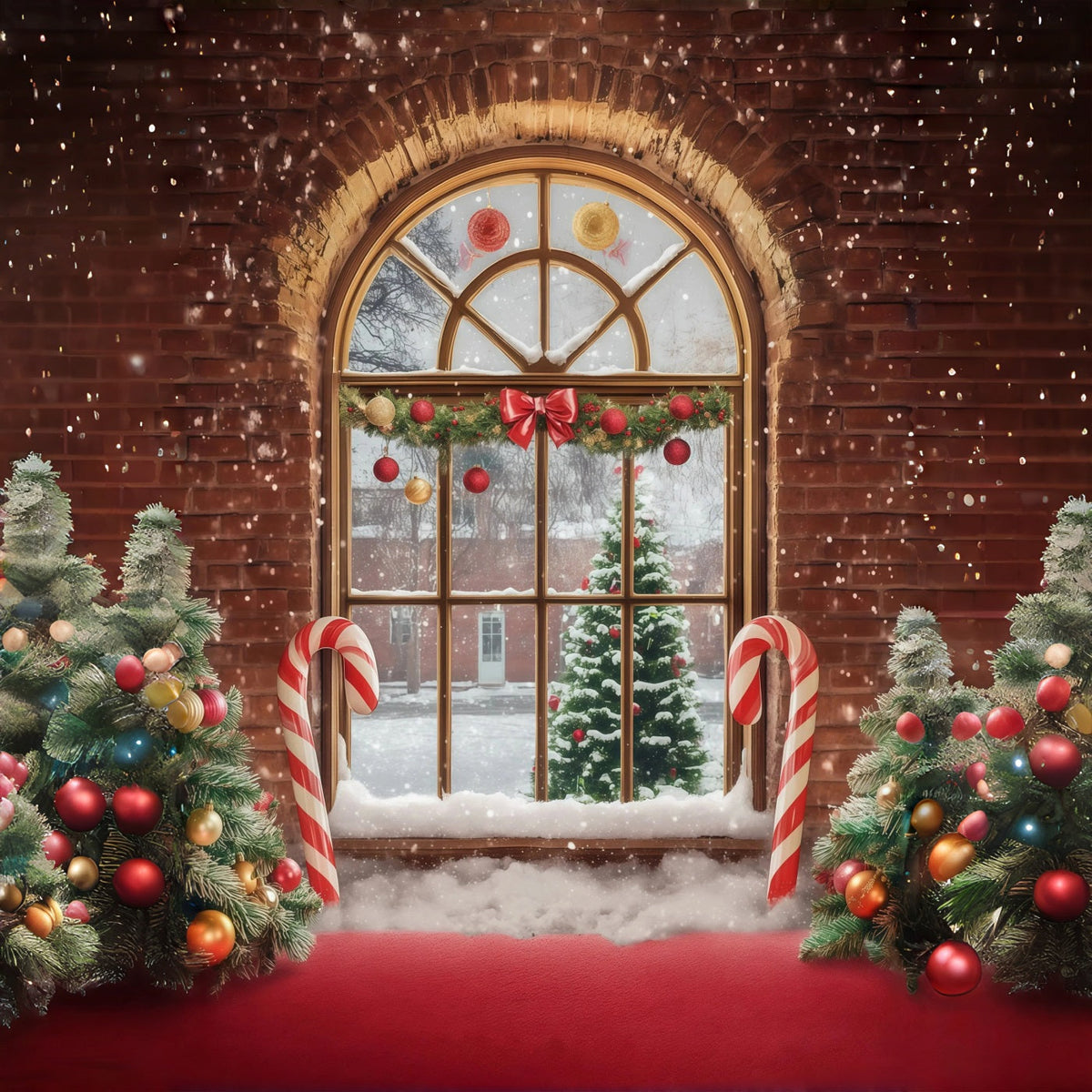 Décor De Vitrine De Noël Arbre À Bonbons En Briques Fond Mural De Noël RR68-88