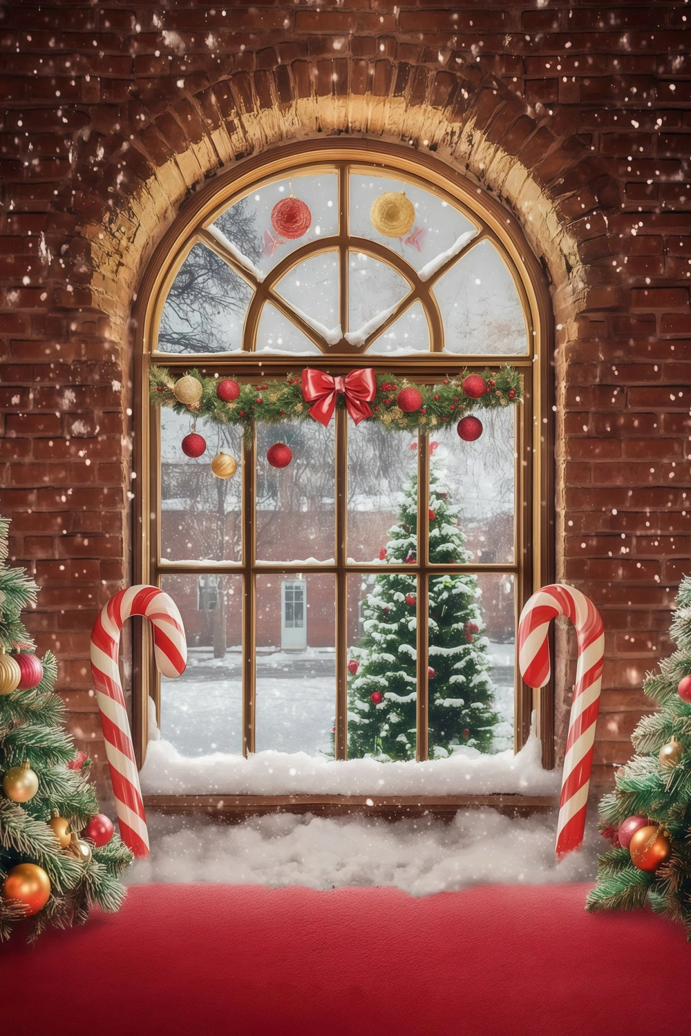 Décor De Vitrine De Noël Arbre À Bonbons En Briques Fond Mural De Noël RR68-88