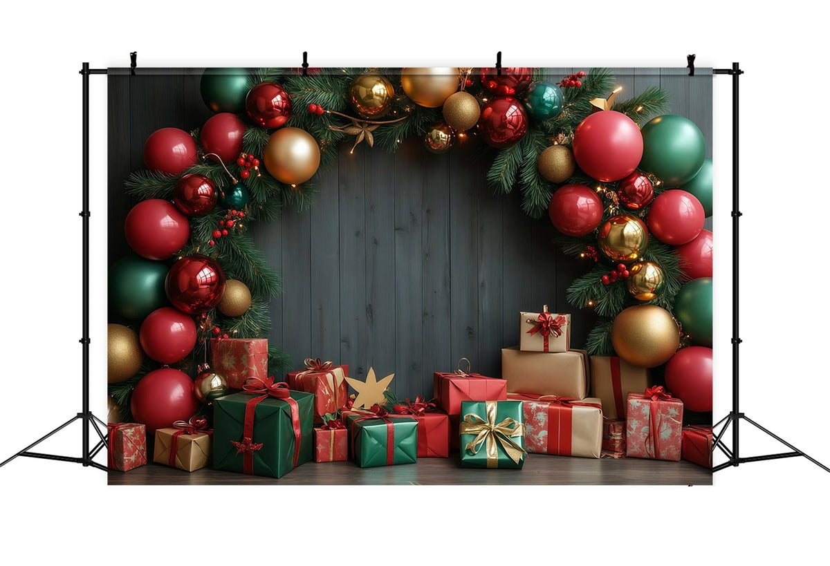 Décor Mural De Noël Arche À Cadeaux De Boules Festives Fond De Noël En Mousseline RR68-94