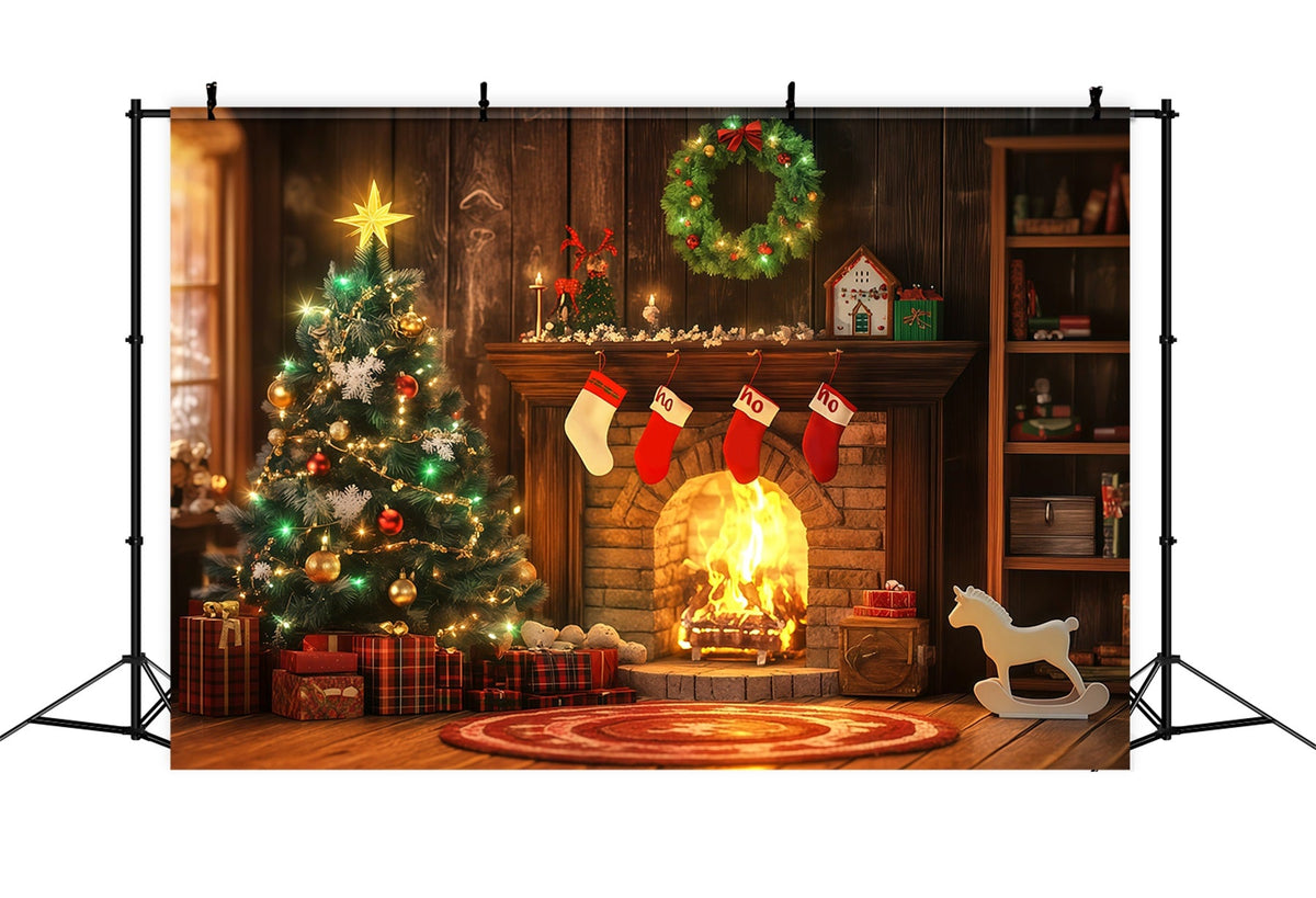 Fond De Cheminée De Noël Chaussettes De Noël Chaleureuses Et Lumineuses Décor De Noël RR68-98