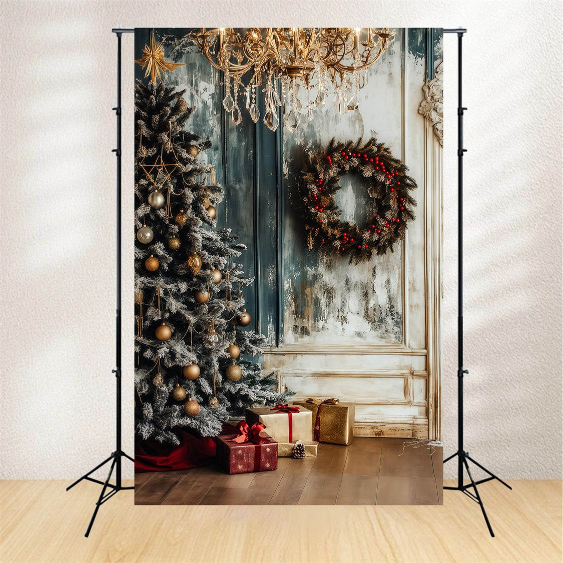 Décor En Bois De Noël Couronne De Lustre Givrée D'Angle Décors Photo De Noël RR69-1