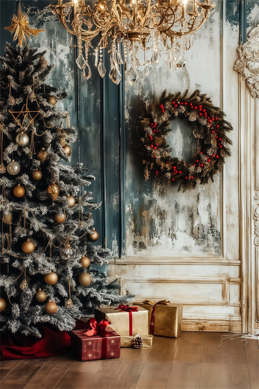 Décor En Bois De Noël Couronne De Lustre Givrée D'Angle Décors Photo De Noël RR69-1