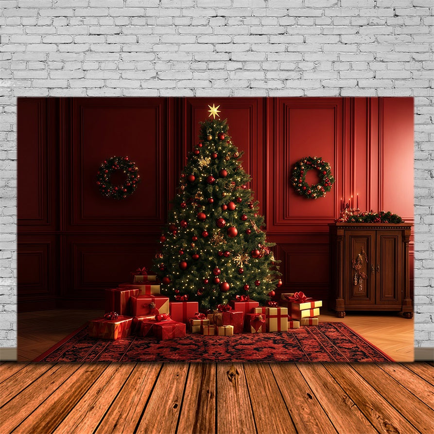 Fond Rouge De Noël Salle De Cadeaux De L'Arbre Lumineux Grand Décor De Noël RR69-10