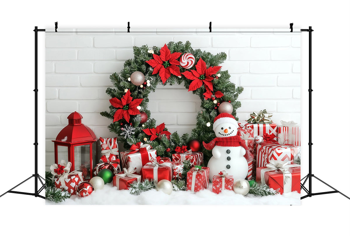 Décor Mural De Noël Couronne De Poinsettia Et Bonhomme De Neige Grandes Toiles De Fond De Noël RR69-101