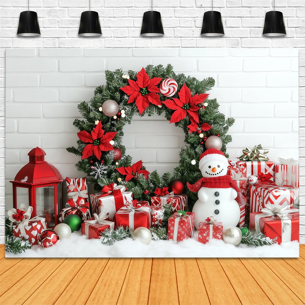 Décor Mural De Noël Couronne De Poinsettia Et Bonhomme De Neige Grandes Toiles De Fond De Noël RR69-101