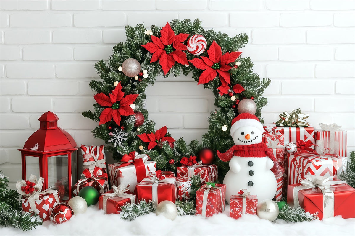 Décor Mural De Noël Couronne De Poinsettia Et Bonhomme De Neige Grandes Toiles De Fond De Noël RR69-101