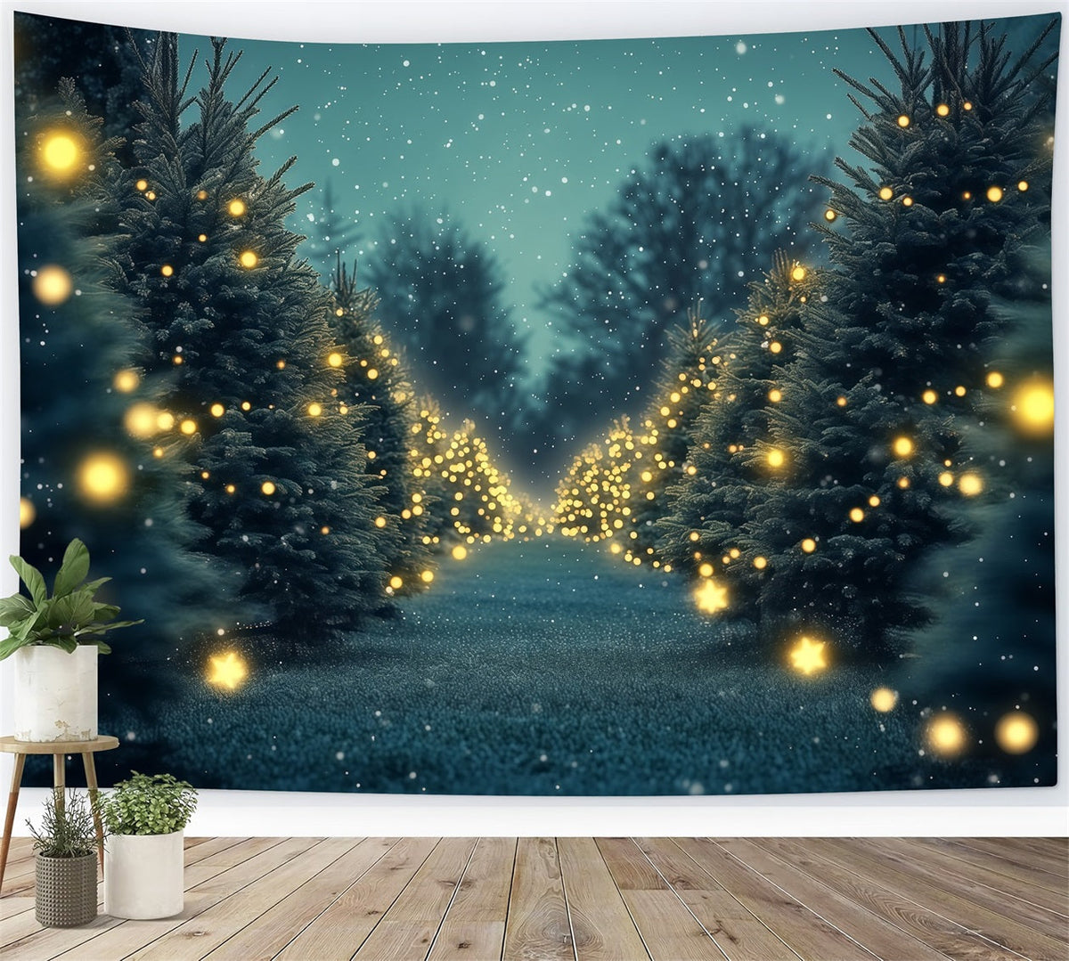 Fond De Sapin De Noël Chemin Lumineux Du Pin Scintillant Décor Mural De Noël RR69-102