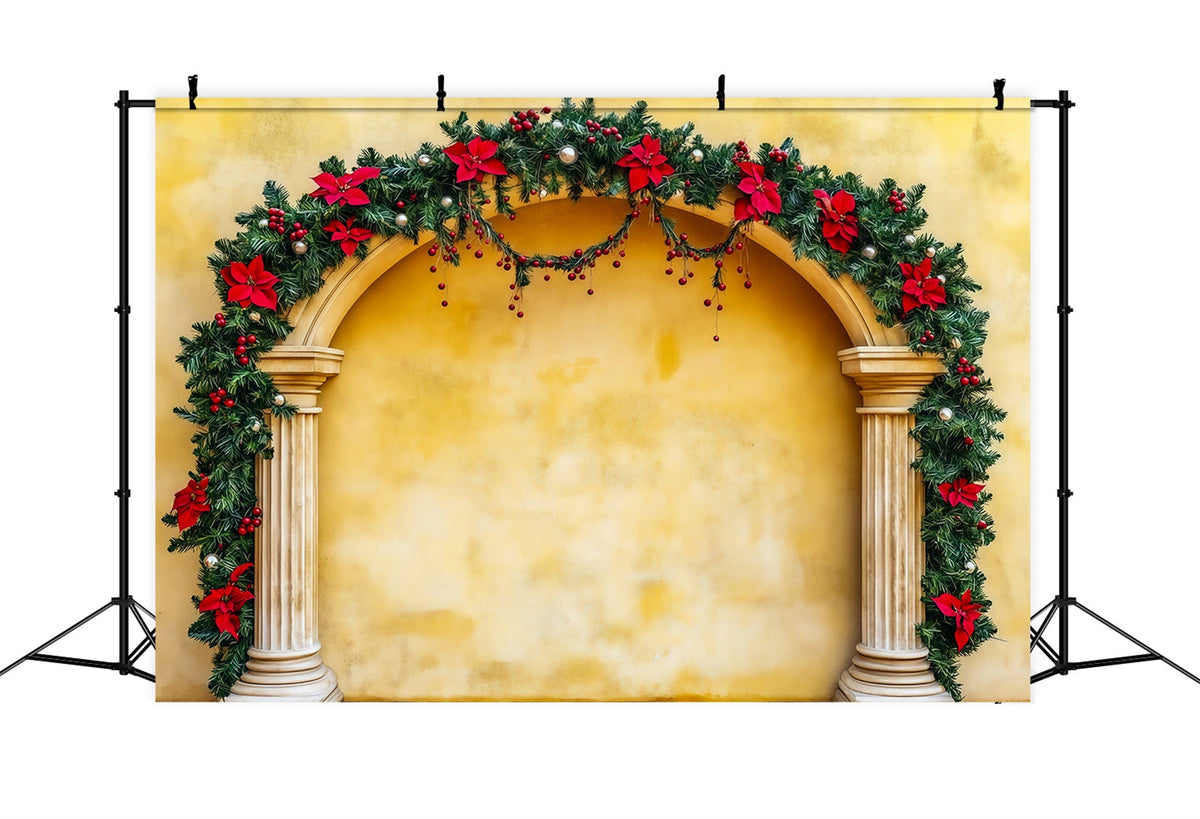 Arche De Noël En Toile De Fond Colonne De Guirlande De Poinsettias Décor Photographique De Noël RR69-106