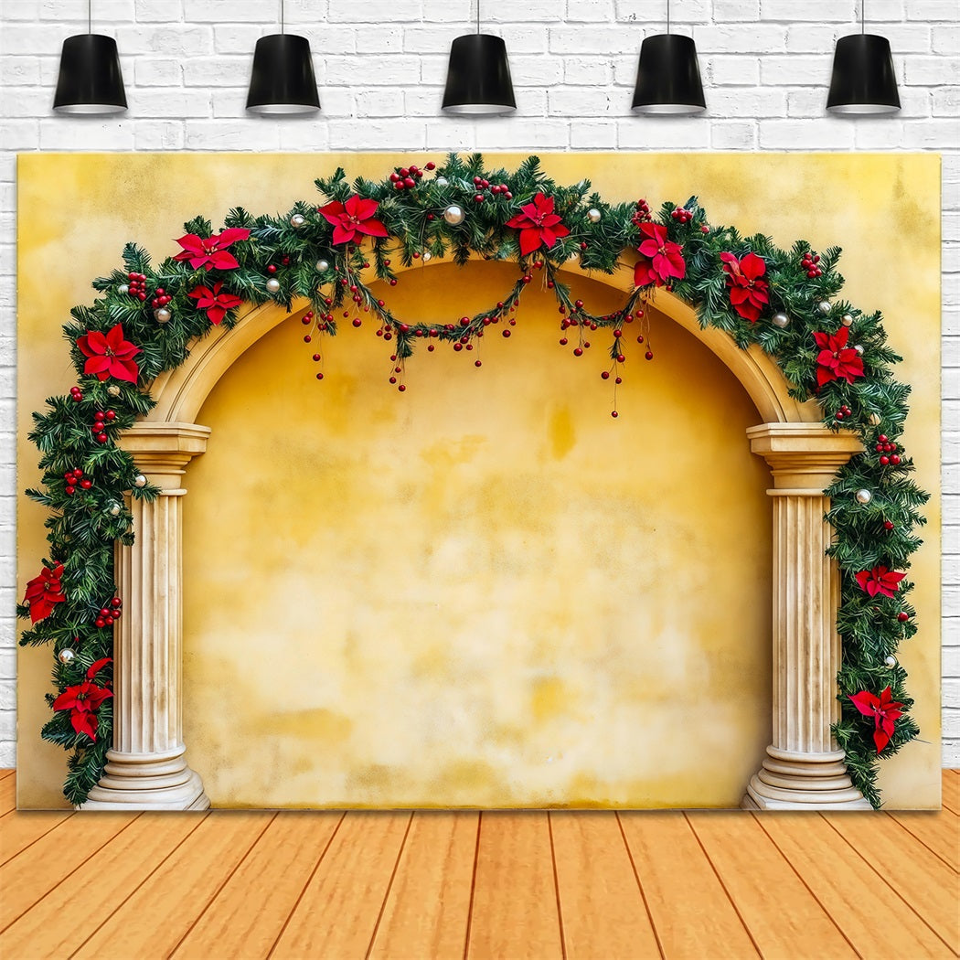 Arche De Noël En Toile De Fond Colonne De Guirlande De Poinsettias Décor Photographique De Noël RR69-106