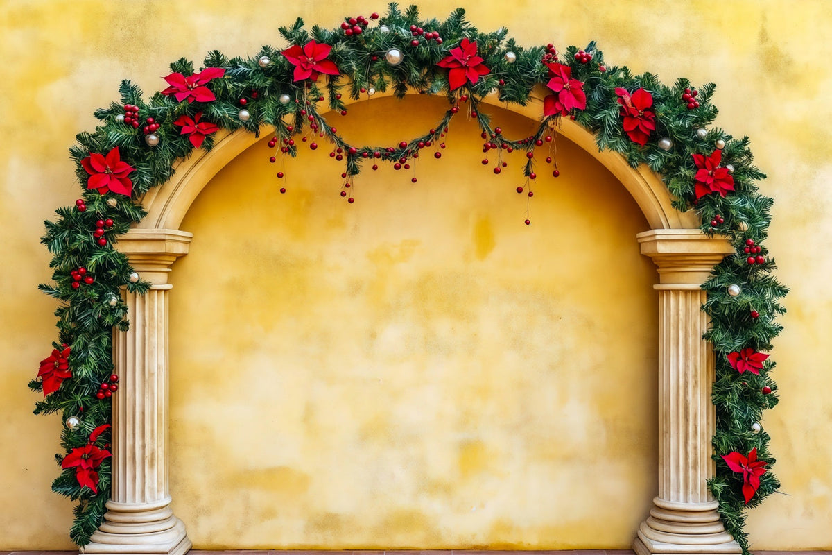 Arche De Noël En Toile De Fond Colonne De Guirlande De Poinsettias Décor Photographique De Noël RR69-106