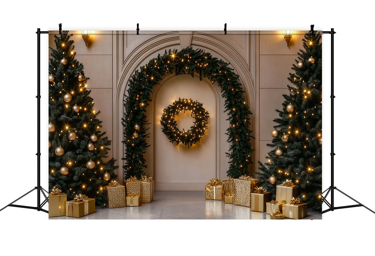 Fond De Décor De Noël Cadeau De L'Arche Dorée Décors Photographiques De Noël RR69-107