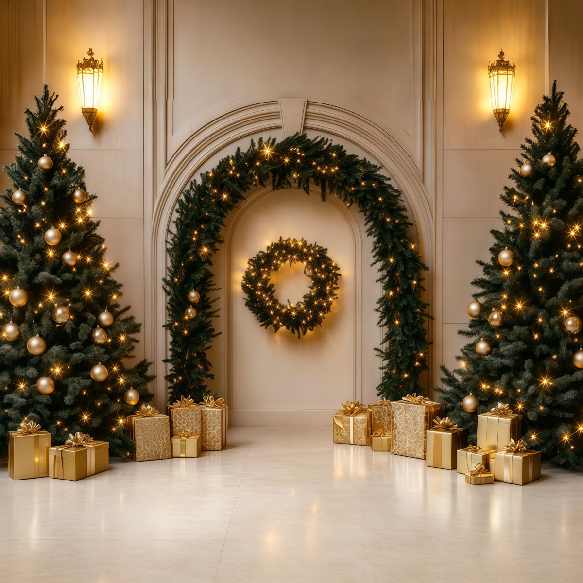 Fond De Décor De Noël Cadeau De L'Arche Dorée Décors Photographiques De Noël RR69-107