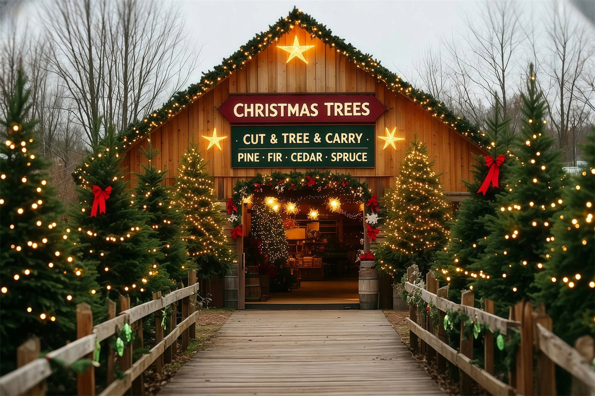 Décor De Ferme De Sapins De Noël Entrée De Porte De Grange Décors Muraux De Noël RR69-109
