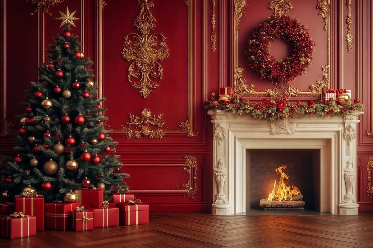 Fond De Cheminée De Noël Couronne De Cheminée Rouge Vintage Décors De Noël RR69-11