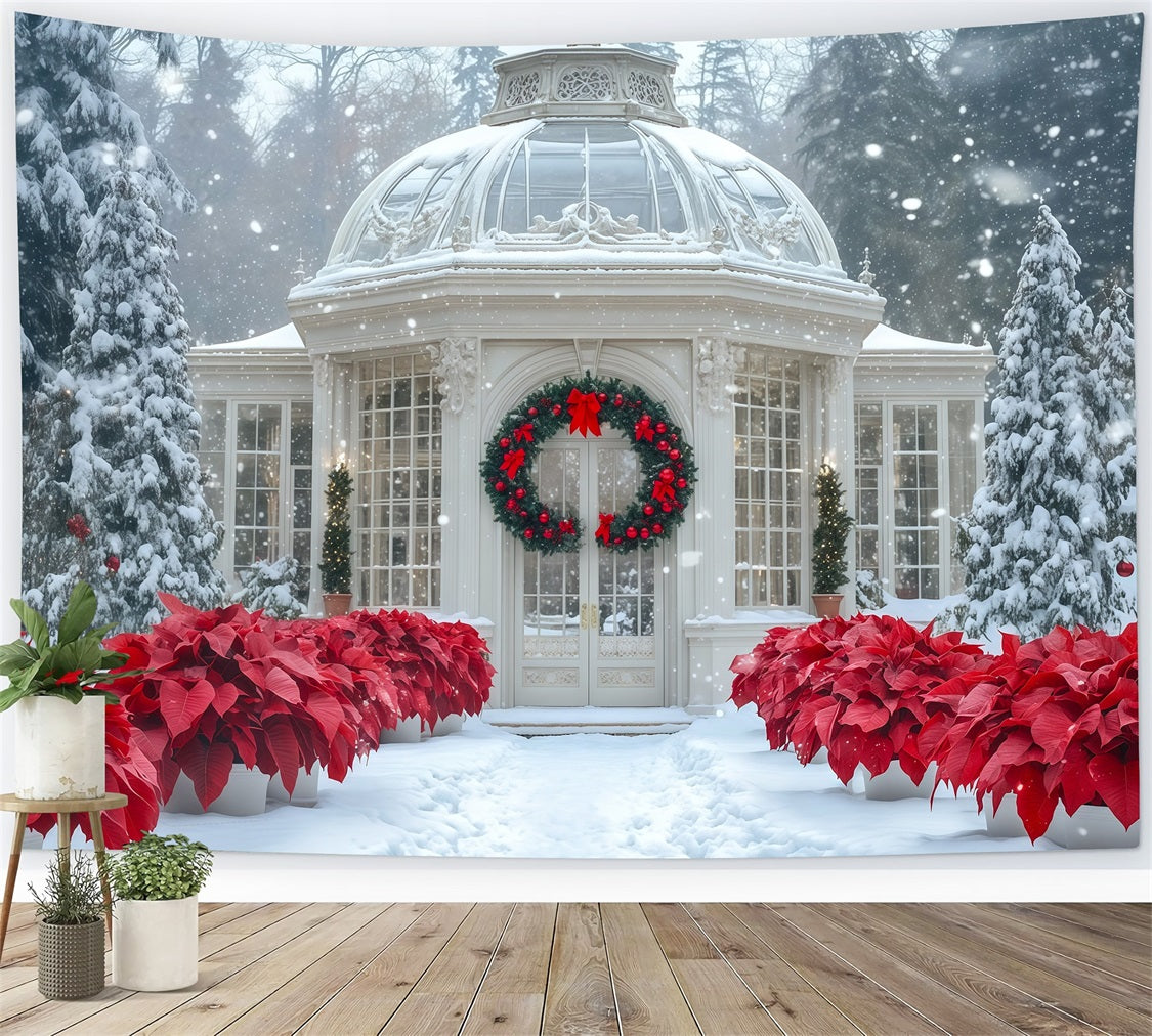 Décor De Noël Enneigé Jardin De Poinsettias De La Serre Décor Photographique De Noël RR69-12