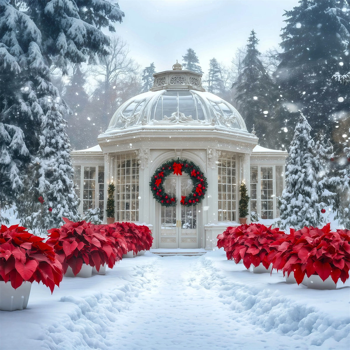 Décor De Noël Enneigé Jardin De Poinsettias De La Serre Décor Photographique De Noël RR69-12