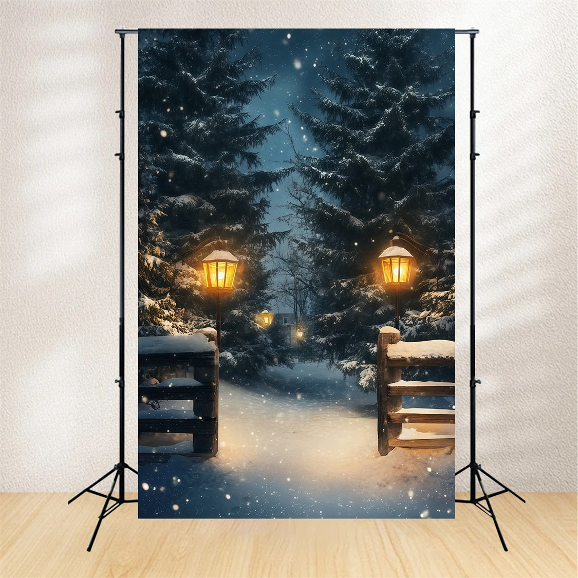 Décor De Neige De Noël Sentier De La Forêt Des Lanternes Enneigées Décors Photographiques De Noël RR69-13