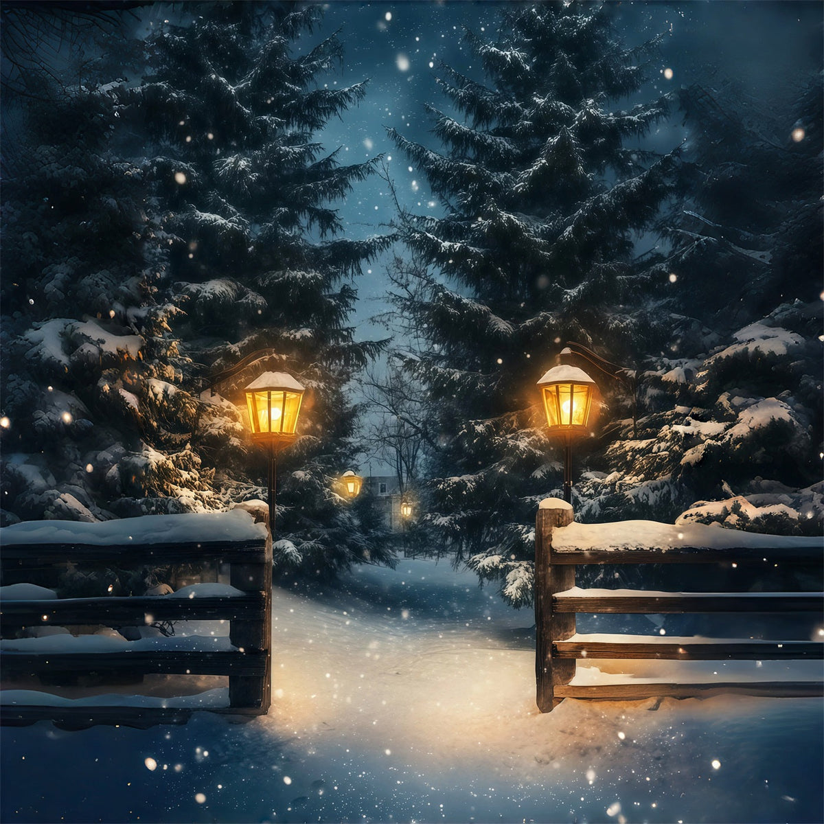 Décor De Neige De Noël Sentier De La Forêt Des Lanternes Enneigées Décors Photographiques De Noël RR69-13