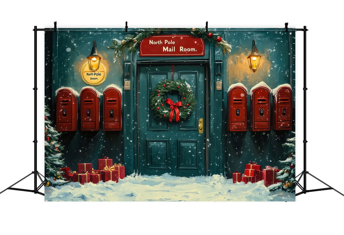 Décor De Noël Du Pôle Nord Porte De La Salle Du Courrier Enneigée Décors Photo De Noël RR69-14