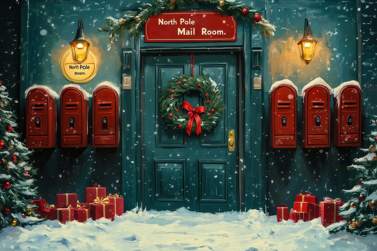 Décor De Noël Du Pôle Nord Porte De La Salle Du Courrier Enneigée Décors Photo De Noël RR69-14