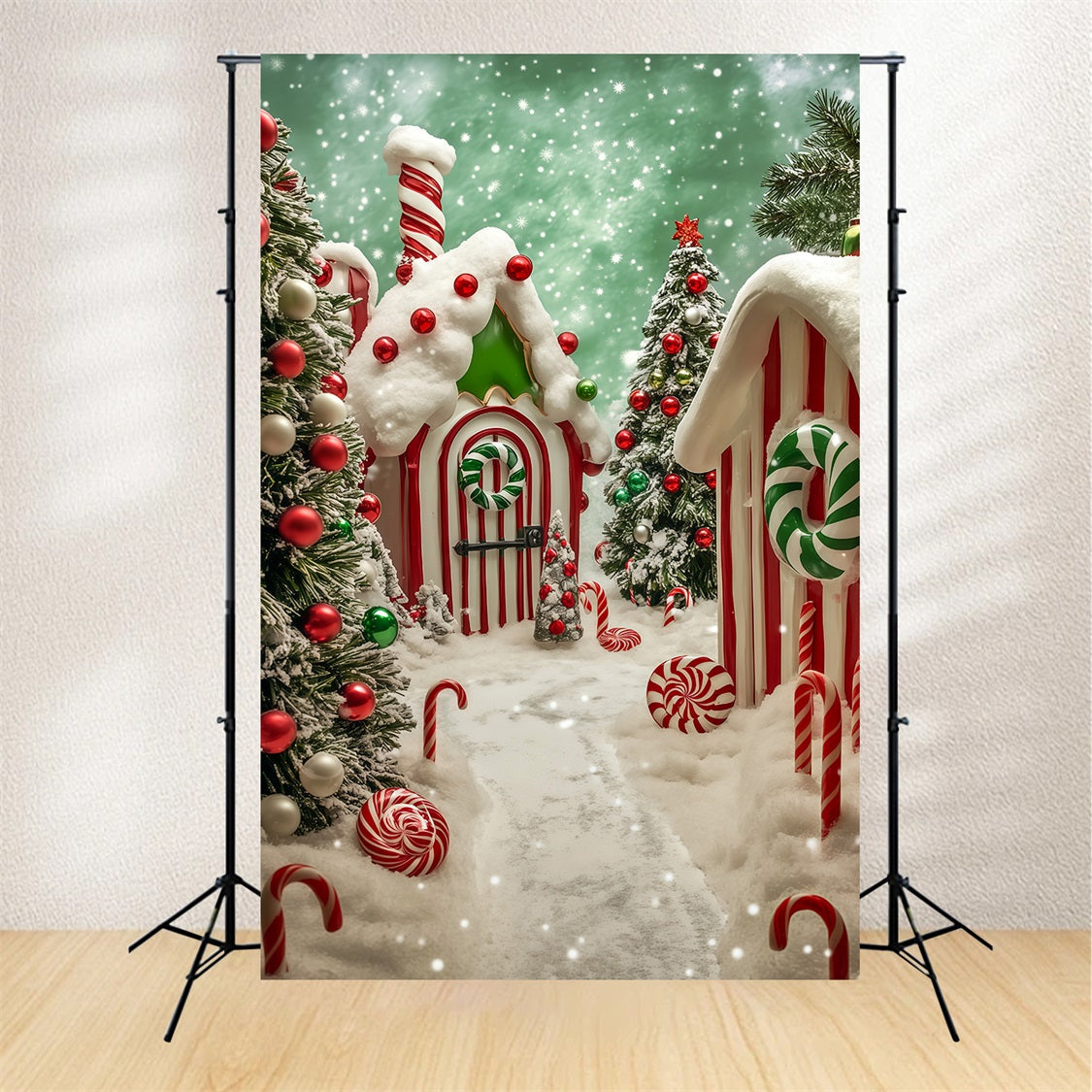Décor De Noël Candyland Village De Pain D'Épice Enneigé Fond Photographique De Noël RR69-17