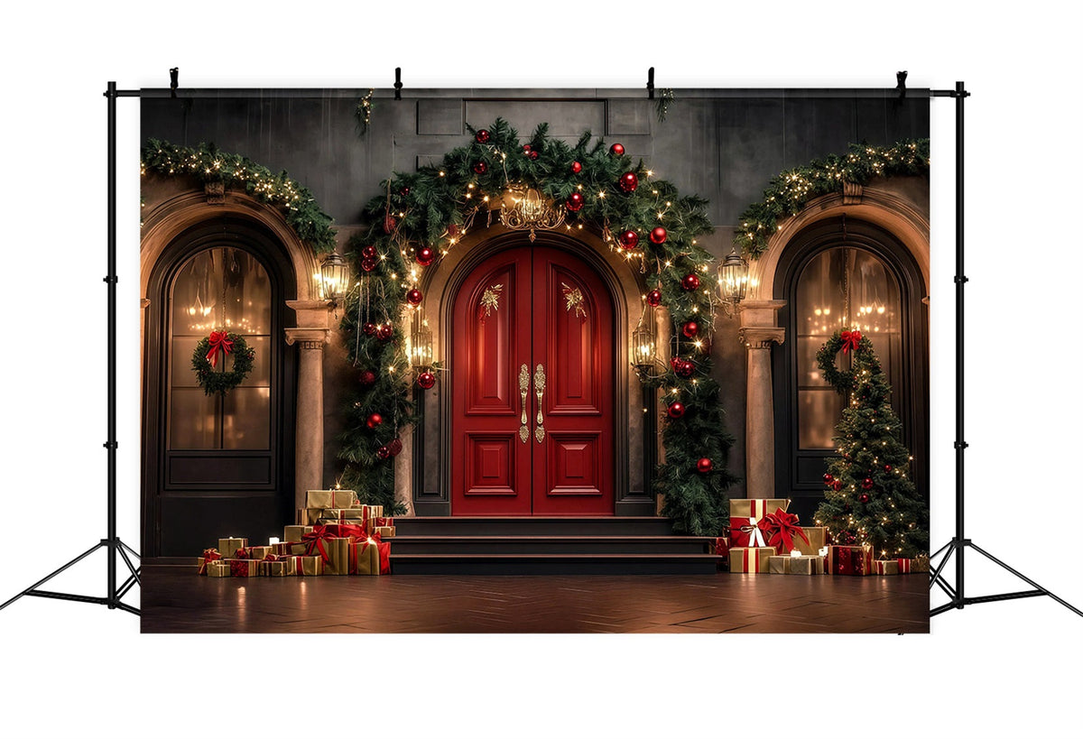Arche De Noël En Toile De Fond Porte D'Entrée De Luxe Avec Guirlande Décors De Studio Pour Noël RR69-19