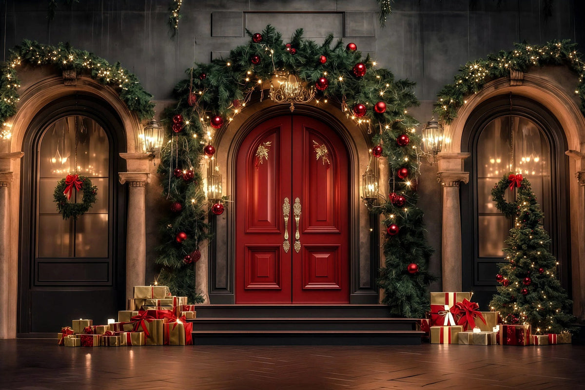 Arche De Noël En Toile De Fond Porte D'Entrée De Luxe Avec Guirlande Décors De Studio Pour Noël RR69-19