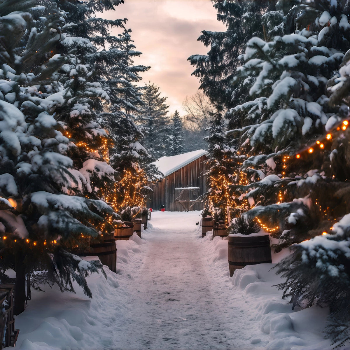 Décor De Cabane De Noël Chemin Lumineux De La Forêt Enneigée Décor De Studio De Noël RR69-25