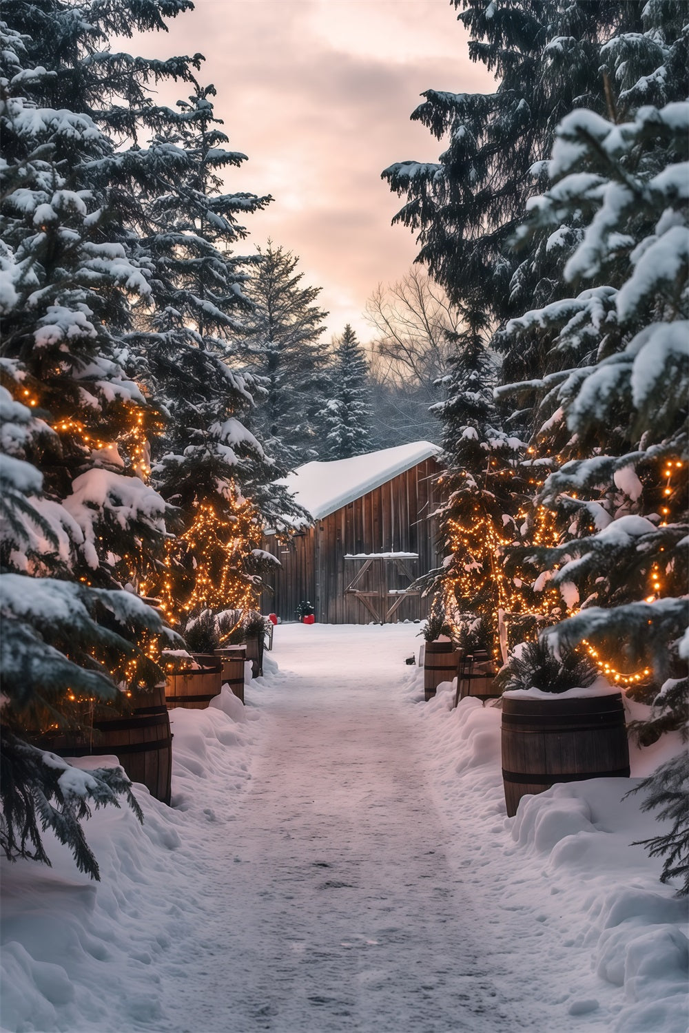 Décor De Cabane De Noël Chemin Lumineux De La Forêt Enneigée Décor De Studio De Noël RR69-25
