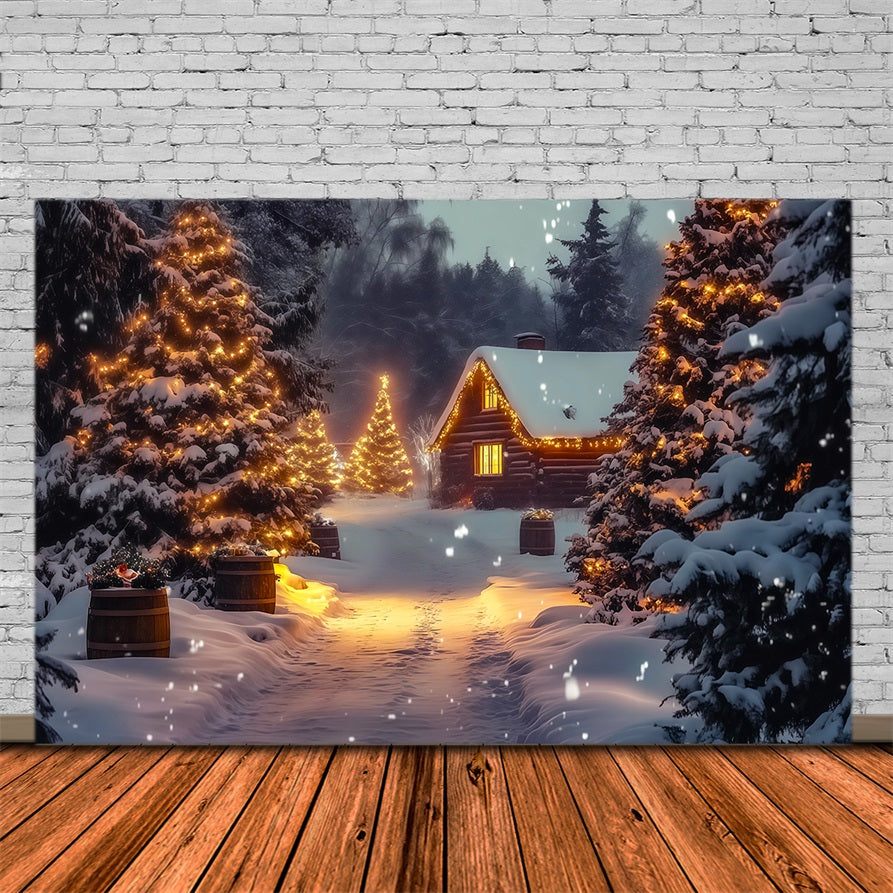 Décor De Noël D'Hiver Chalet Chaleureux Aux Reflets De Pin Fond En Mousseline De Noël RR69-26