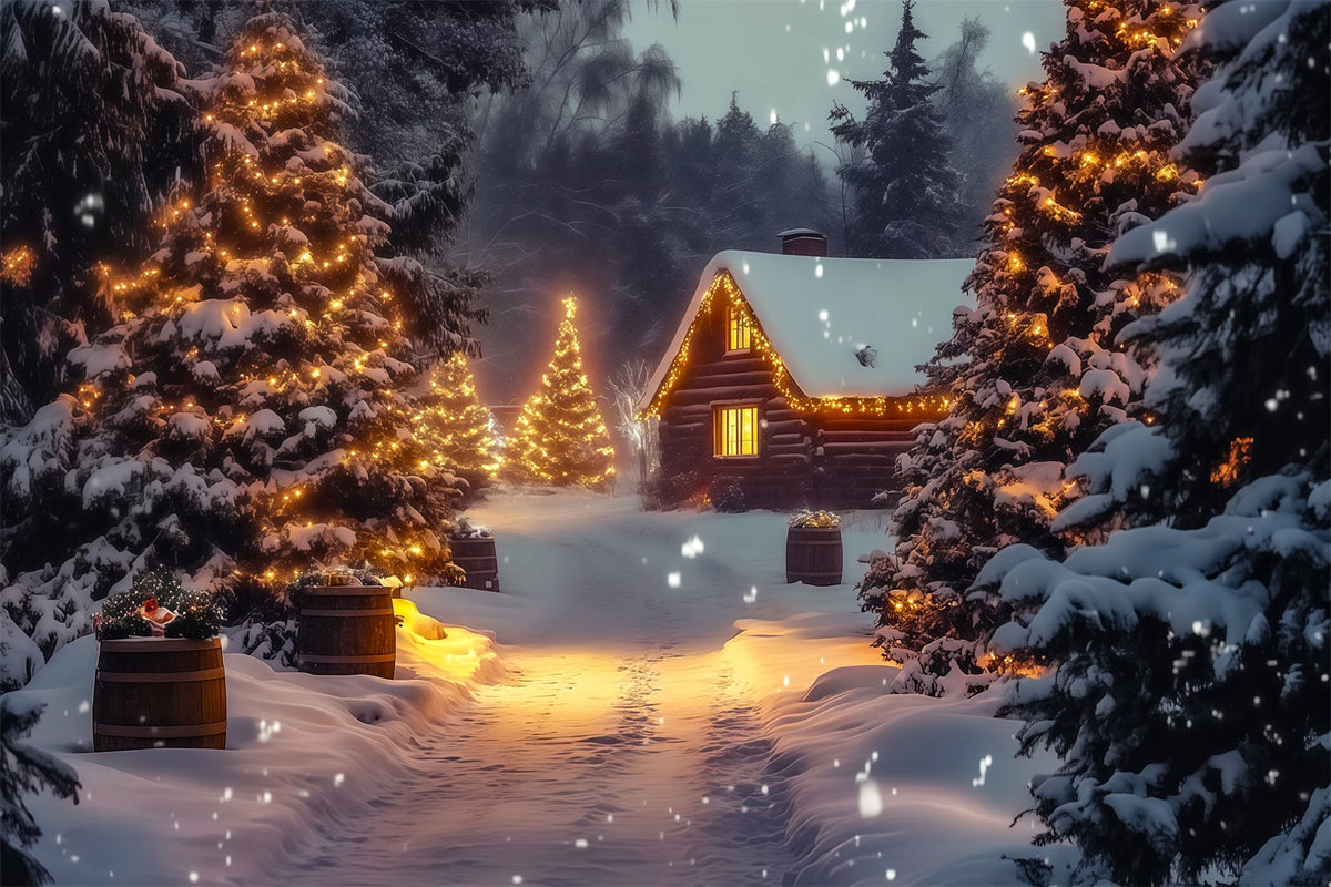 Décor De Noël D'Hiver Chalet Chaleureux Aux Reflets De Pin Fond En Mousseline De Noël RR69-26