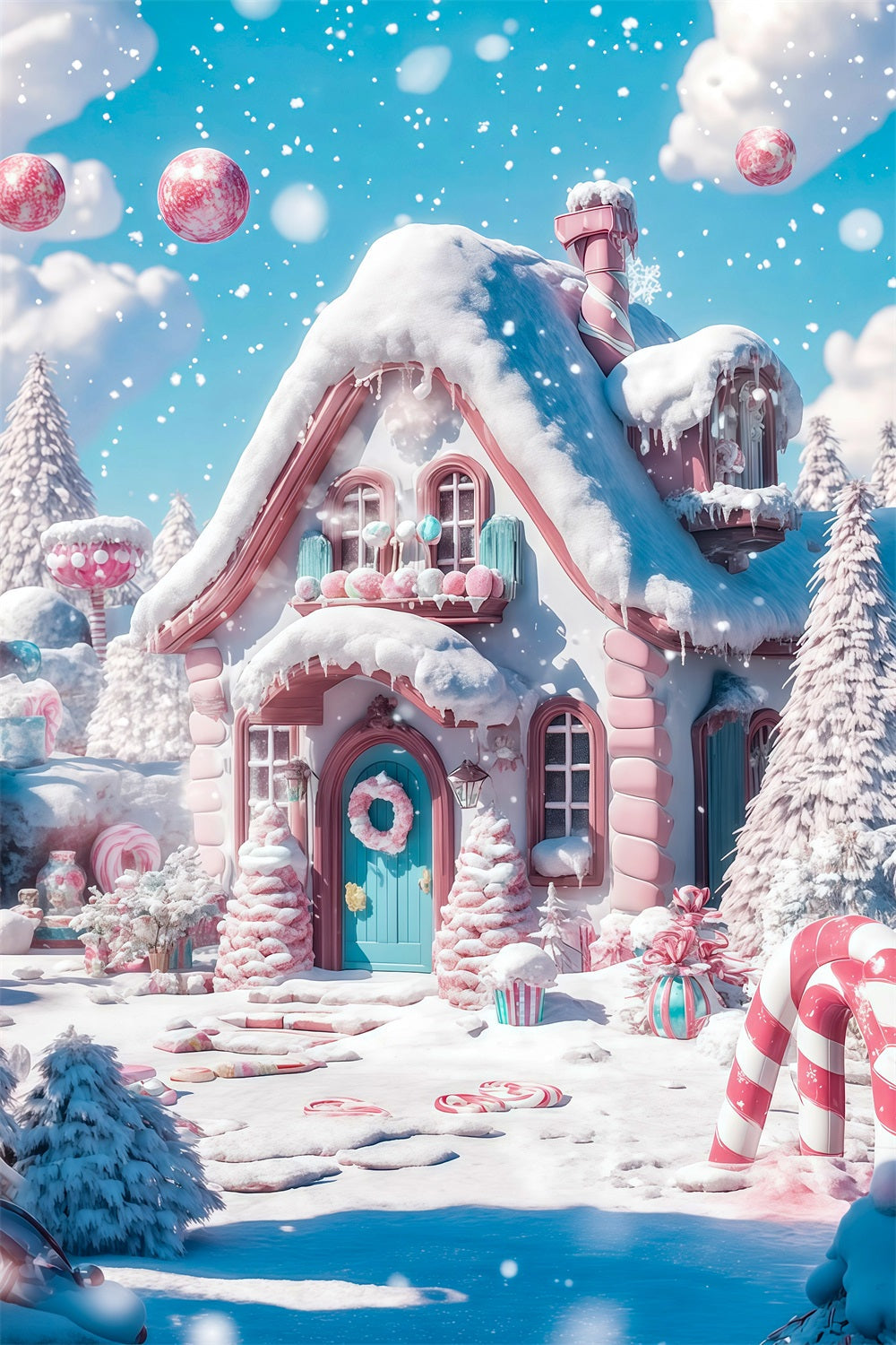 Décor De Noël Candyland Maison De Bonbons Rose Neigeux Fond De Noël Professionnel RR69-29