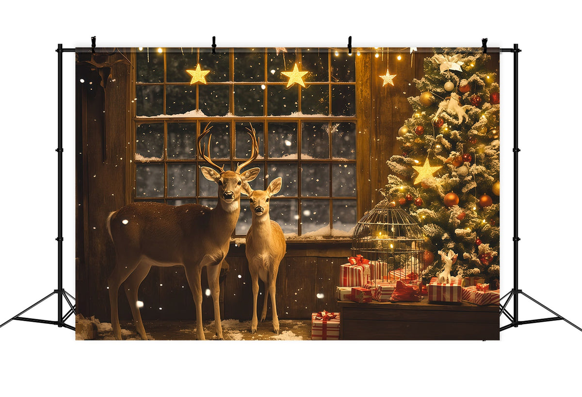 Décor De Vitrine De Noël Coin Cadeaux Deer Stars Décor Photographique De Noël RR69-3