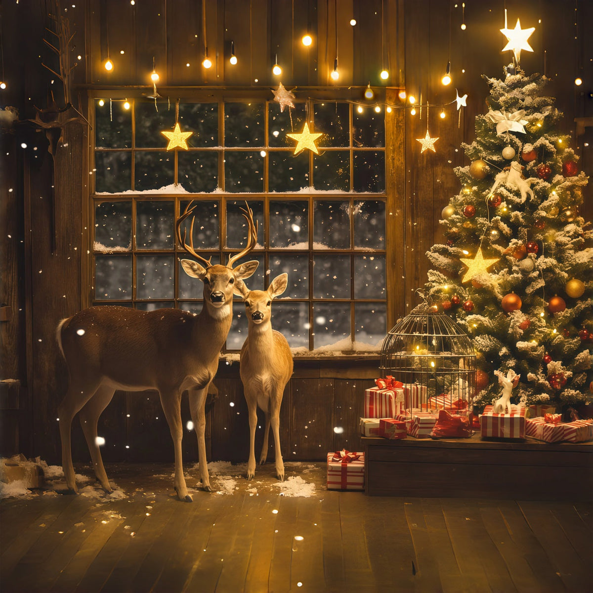 Décor De Vitrine De Noël Coin Cadeaux Deer Stars Décor Photographique De Noël RR69-3