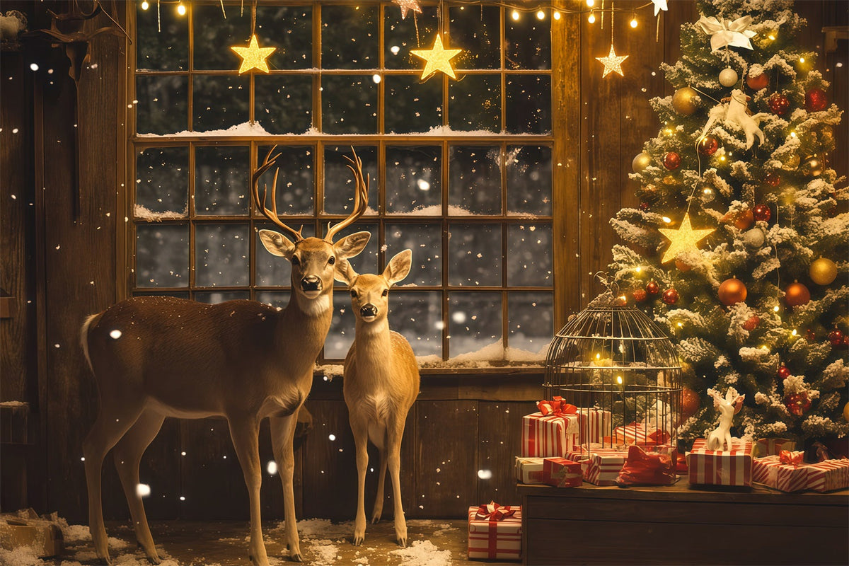 Décor De Vitrine De Noël Coin Cadeaux Deer Stars Décor Photographique De Noël RR69-3