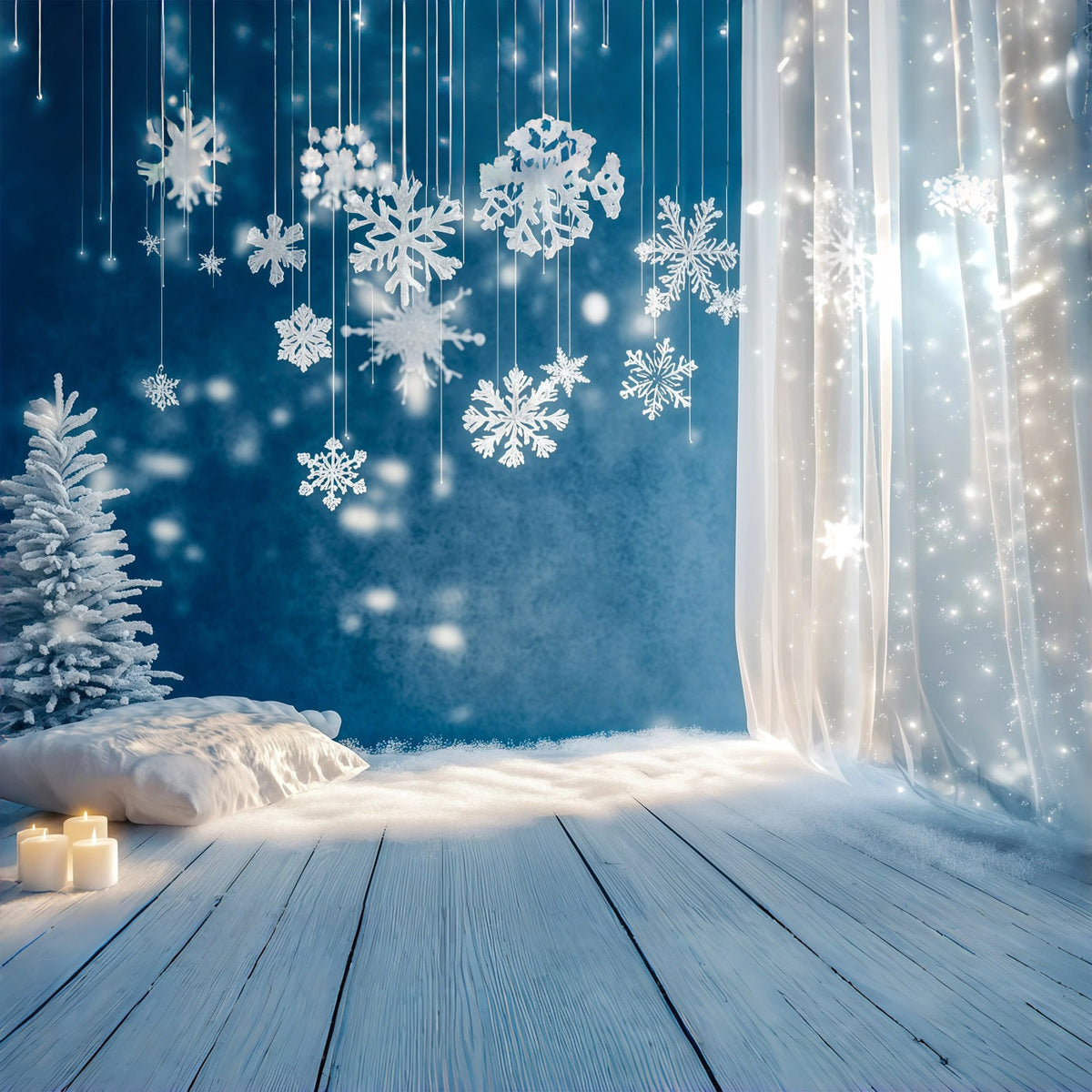 Fond De Noël Simple Rideau De Flocons De Neige Givrés Fond Mural De Noël RR69-30