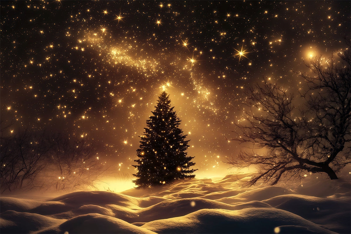 Décor De Neige De Noël Arbre Doré Étoilé Du Champ De Neige Décors Photo De Noël RR69-38