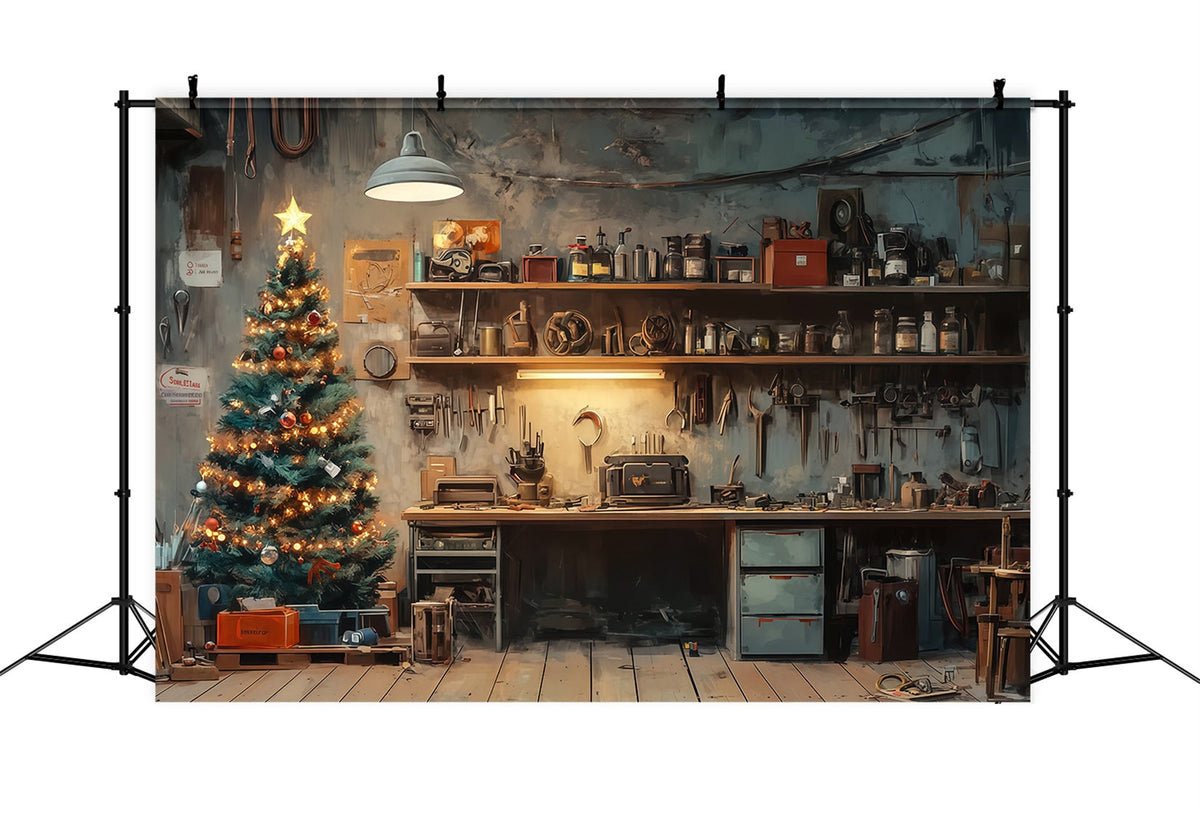Décor De L'Atelier Du Père Noël Coin Rustique Avec Arbre Décors De Noël Professionnels RR69-4