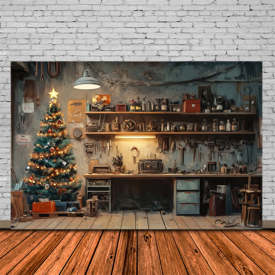 Décor De L'Atelier Du Père Noël Coin Rustique Avec Arbre Décors De Noël Professionnels RR69-4