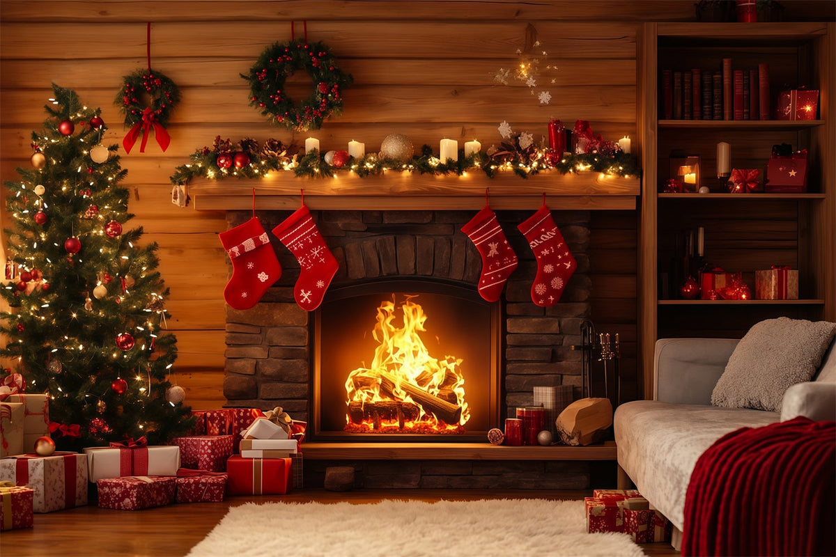 Décor De Noël Rustique Décoration De Bas De Cheminée De Chalet Décor Photographique De Noël RR69-40