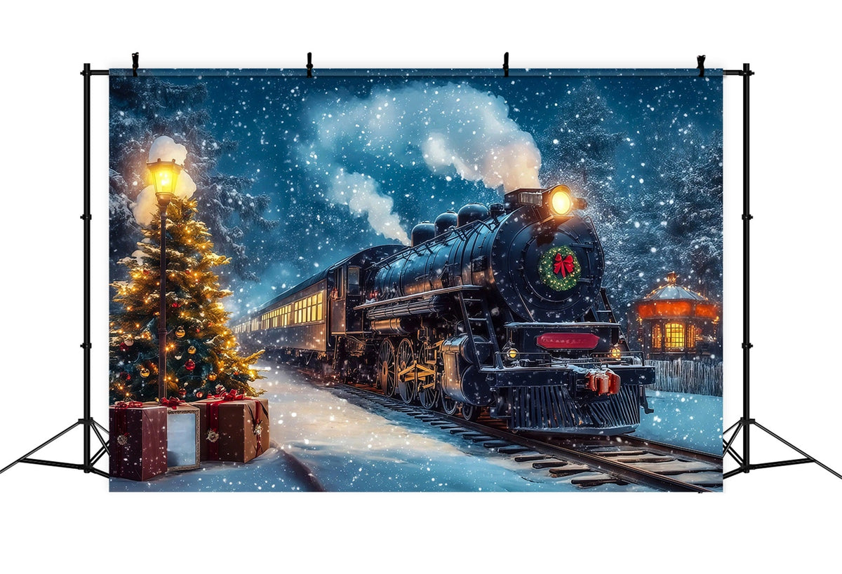 Fond De Train De Noël Voyage À La Gare Enneigée Grand Décor De Noël RR69-47
