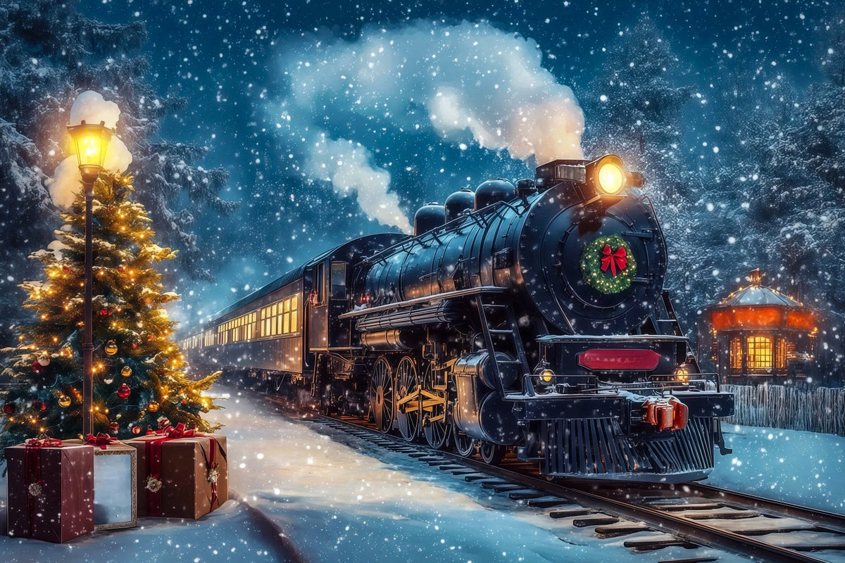 Fond De Train De Noël Voyage À La Gare Enneigée Grand Décor De Noël RR69-47