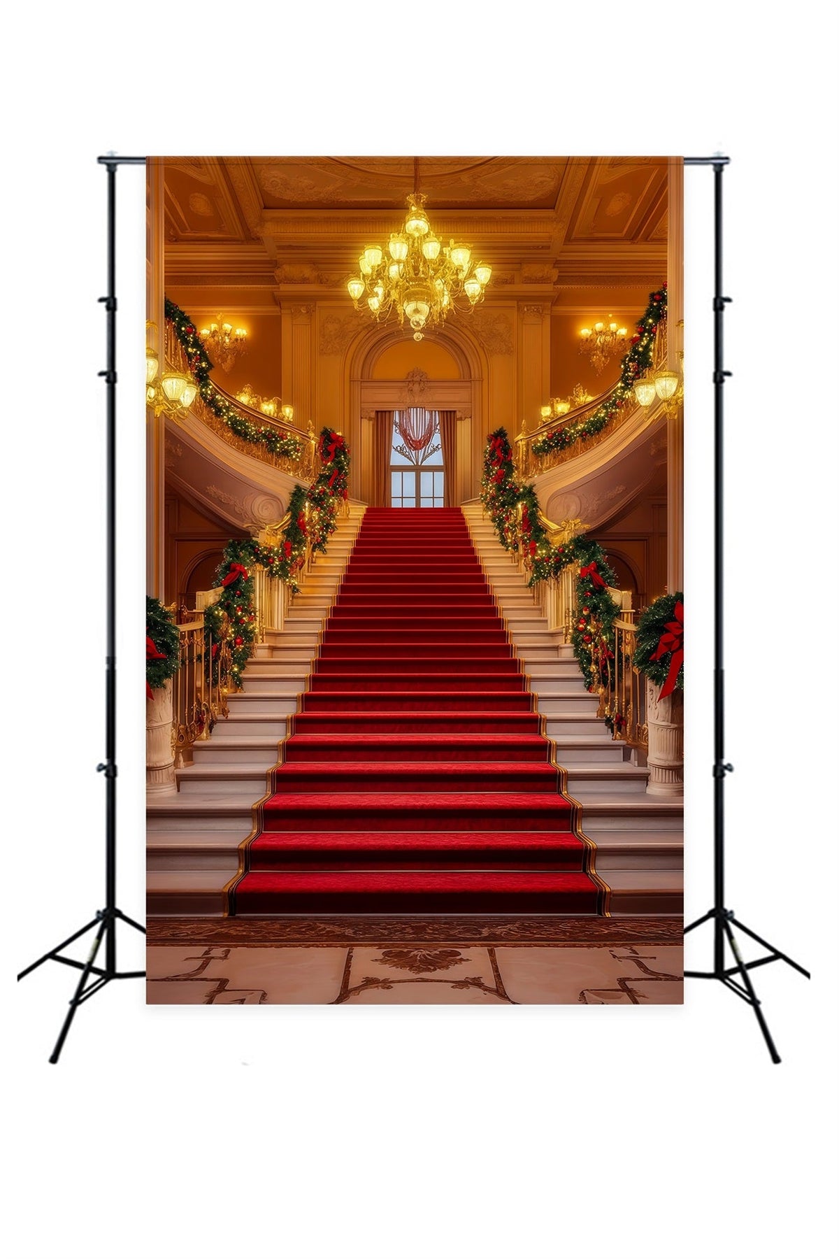 Décors De Scène De Noël Grand Lustre, Escalier, Hall Décors Photographiques De Noël RR69-5