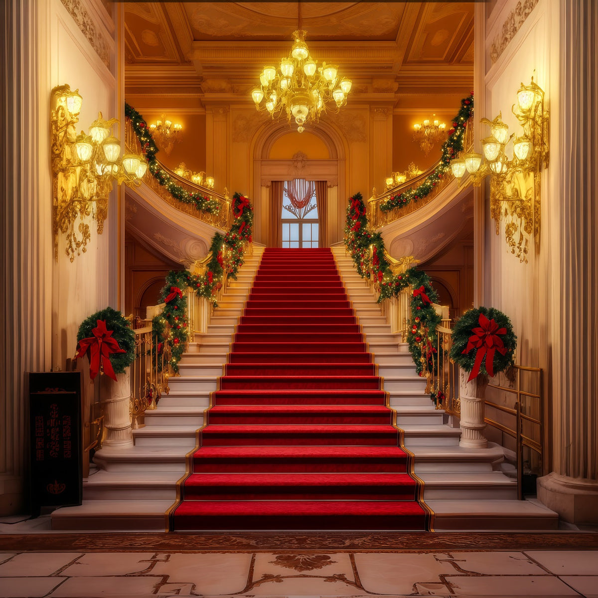 Décors De Scène De Noël Grand Lustre, Escalier, Hall Décors Photographiques De Noël RR69-5