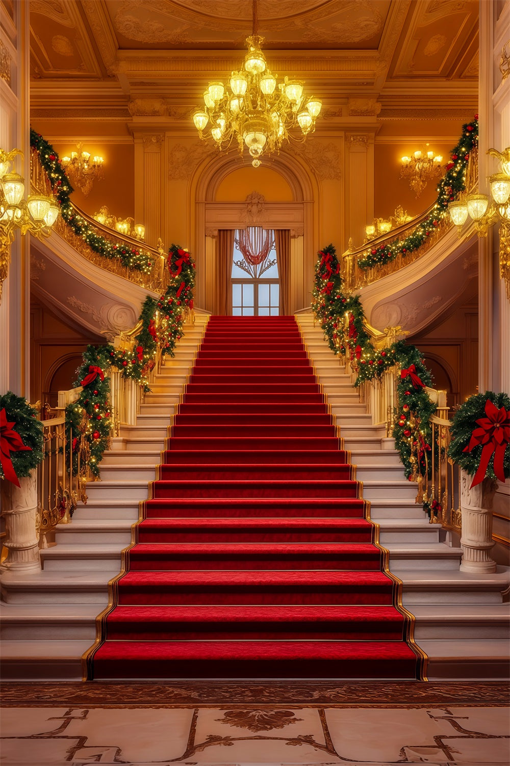 Décors De Scène De Noël Grand Lustre, Escalier, Hall Décors Photographiques De Noël RR69-5