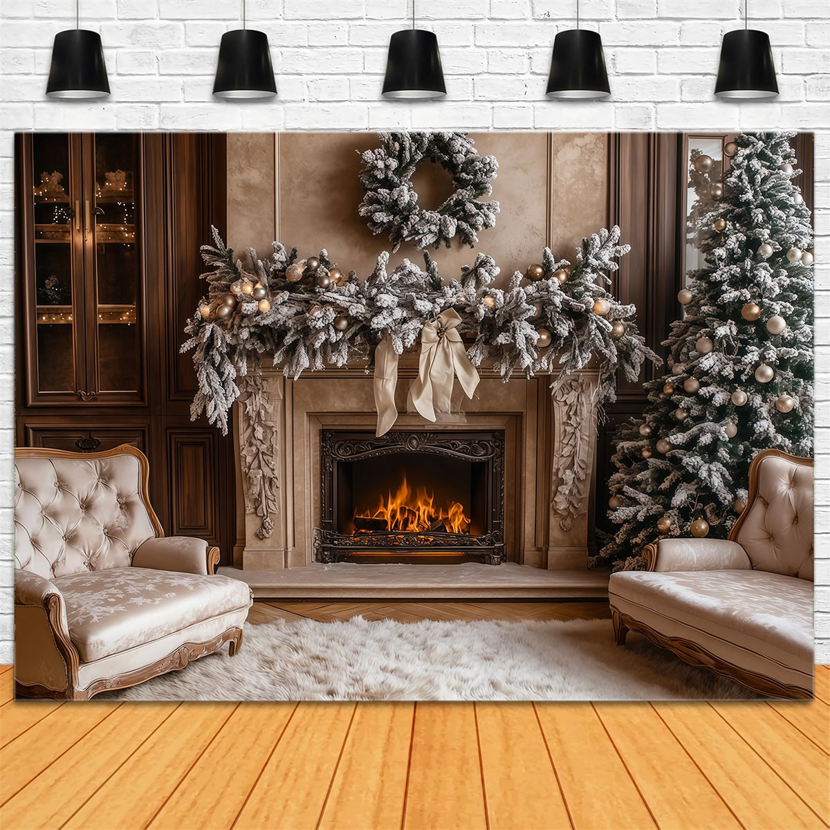 Décor De Noël Pour Salon Cheminée Guirlande Blanche Décors Photographiques De Noël RR69-50