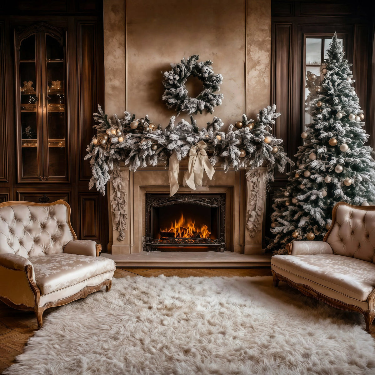 Décor De Noël Pour Salon Cheminée Guirlande Blanche Décors Photographiques De Noël RR69-50