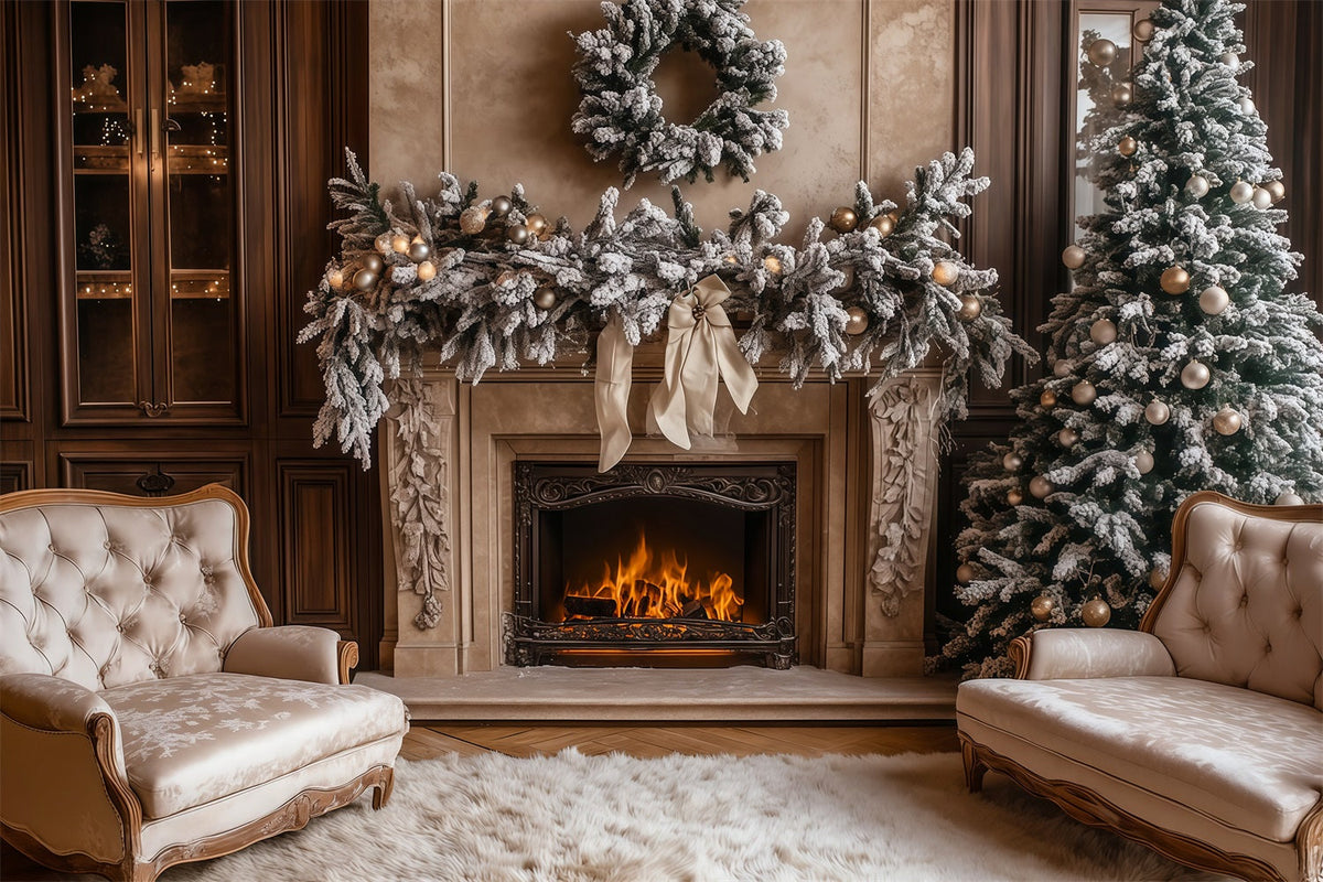 Décor De Noël Pour Salon Cheminée Guirlande Blanche Décors Photographiques De Noël RR69-50
