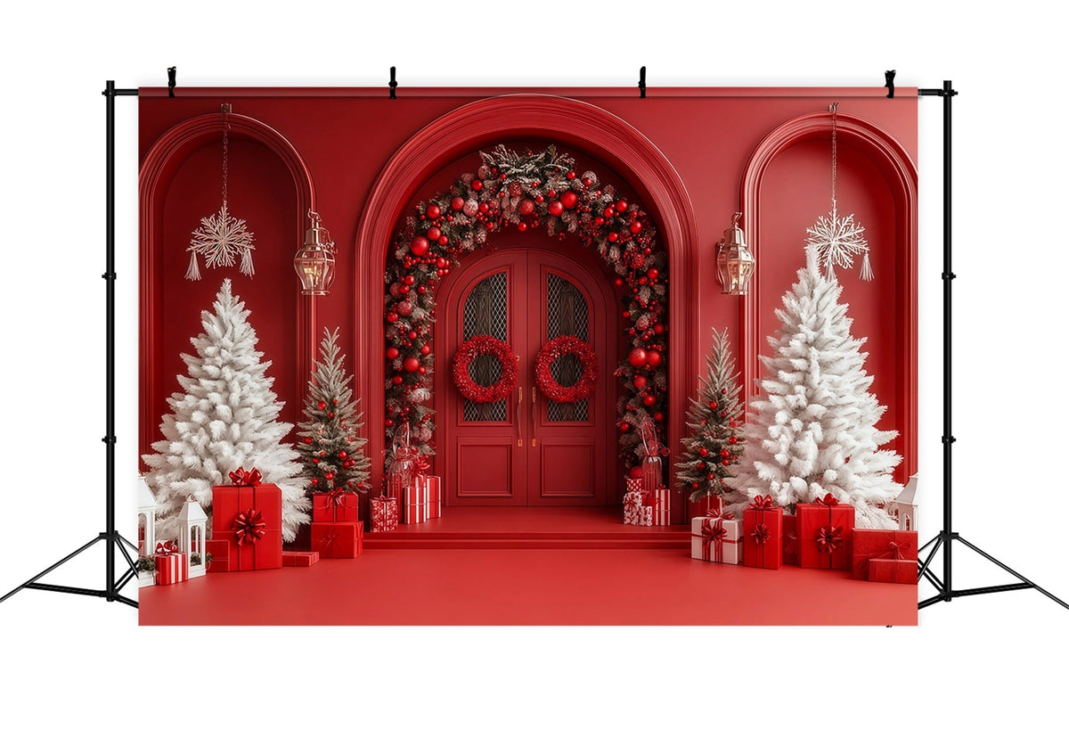Arche De Noël En Toile De Fond Arche De Baies De La Porte Rouge Décors Photo De Noël RR69-51